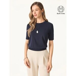 OGL Women's Lyocell Wool Crewneck Brami Top Banded Hem Smoky Navy S Small New